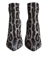 Dolce & Gabbana Gray Leopard Stretch Heels Ankle Boots Shoes -   -  Dolce & Gabbana.
