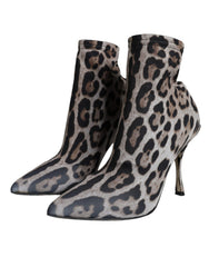 Dolce & Gabbana Gray Leopard Stretch Heels Ankle Boots Shoes -   -  Dolce & Gabbana.