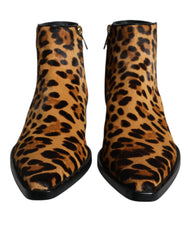 Dolce & Gabbana Brown Leopard Calf Fur Ankle Boots Shoes -   -  Dolce & Gabbana.