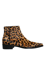 Dolce & Gabbana Brown Leopard Calf Fur Ankle Boots Shoes -   -  Dolce & Gabbana.