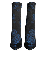Dolce & Gabbana Black Floral Stretch Mid Calf Boots Shoes -   -  Dolce & Gabbana.