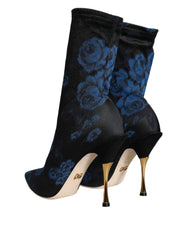 Dolce & Gabbana Black Floral Stretch Mid Calf Boots Shoes -   -  Dolce & Gabbana.