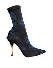 Dolce & Gabbana Black Floral Stretch Mid Calf Boots Shoes -   -  Dolce & Gabbana.