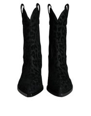 Dolce & Gabbana Black Gray Leopard Cowboy Boots Shoes -   -  Dolce & Gabbana.