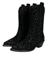Dolce & Gabbana Black Gray Leopard Cowboy Boots Shoes -   -  Dolce & Gabbana.