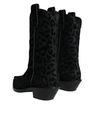 Dolce & Gabbana Black Gray Leopard Cowboy Boots Shoes -   -  Dolce & Gabbana.