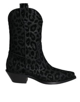 Dolce & Gabbana Black Gray Leopard Cowboy Boots Shoes -   -  Dolce & Gabbana.
