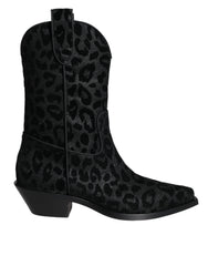 Dolce & Gabbana Black Gray Leopard Cowboy Boots Shoes -   -  Dolce & Gabbana.
