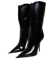 Dolce & Gabbana Black Patent Leather Mid Calf Boots Shoes -   -  Dolce & Gabbana.