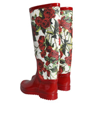 Dolce & Gabbana Red Floral Rubber Knee High Flat Boots Shoes -   -  Dolce & Gabbana.