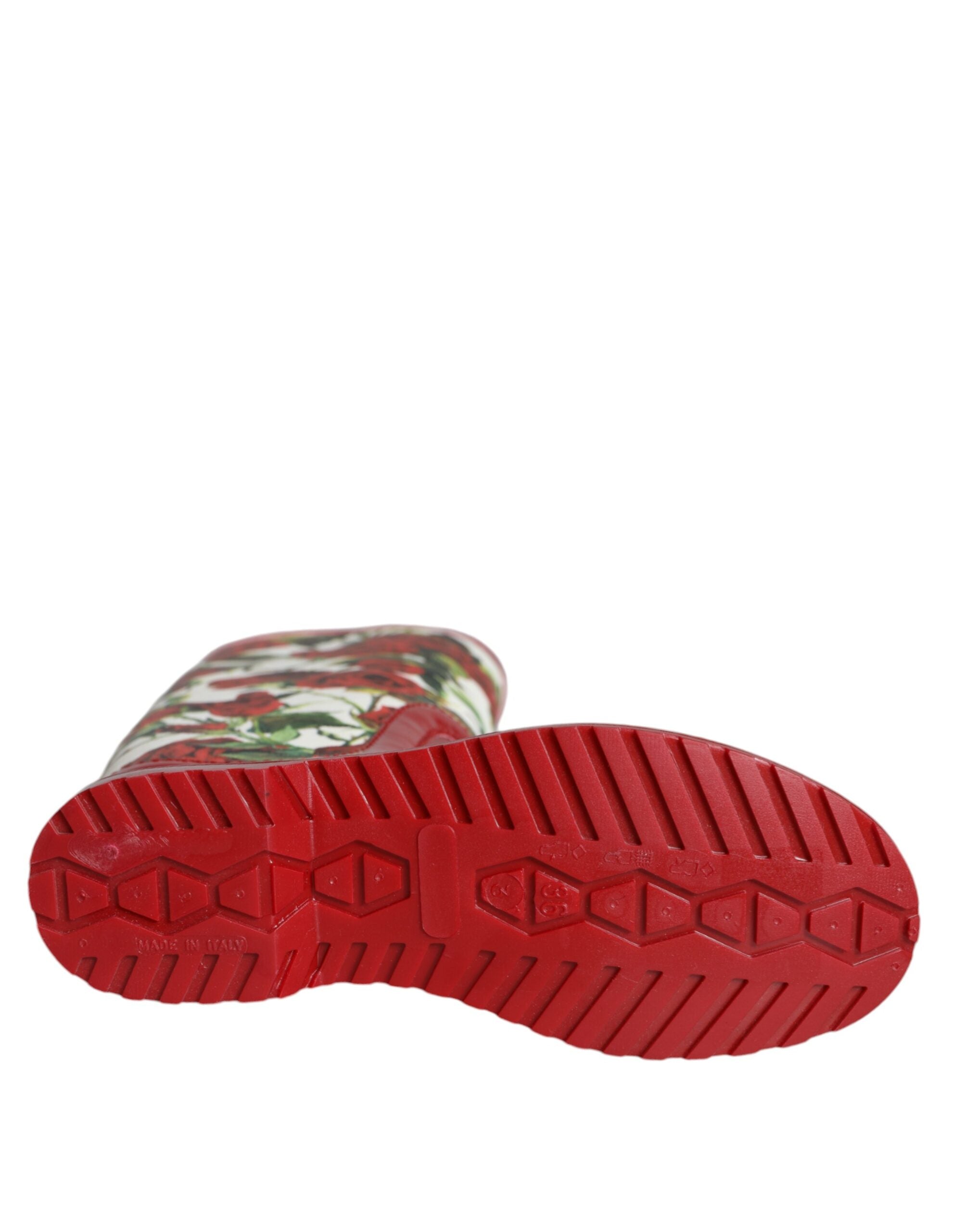 Dolce & Gabbana Red Floral Rubber Knee High Flat Boots Shoes -   -  Dolce & Gabbana. Dolce & Gabbana Red Floral Rubber Knee High Flat Boots Shoes -   -  Dolce & Gabbana.