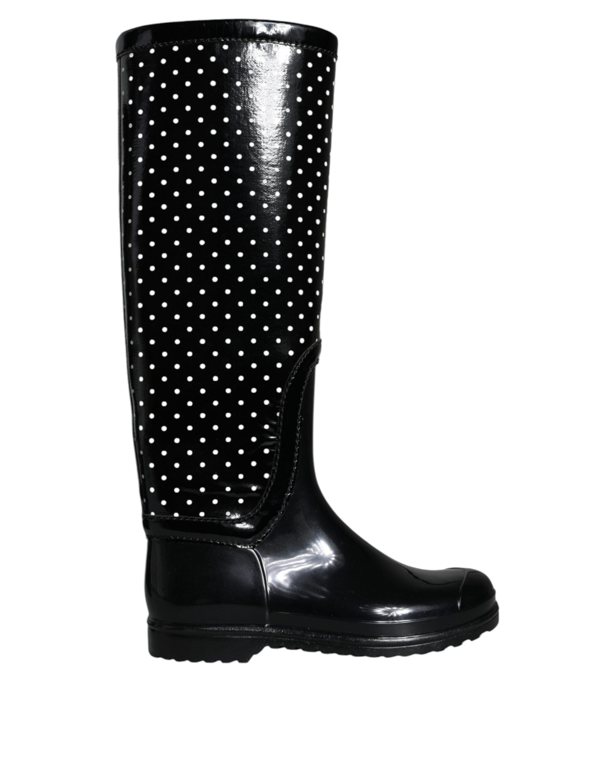 Dolce & Gabbana Black Polka Dot Rubber Knee High Boots Shoes -   -  Dolce & Gabbana.