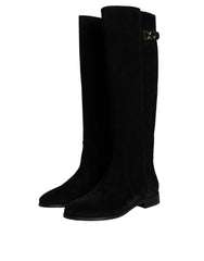 Dolce & Gabbana Black Suede Leather Knee High Boots Shoes -   -  Dolce & Gabbana.