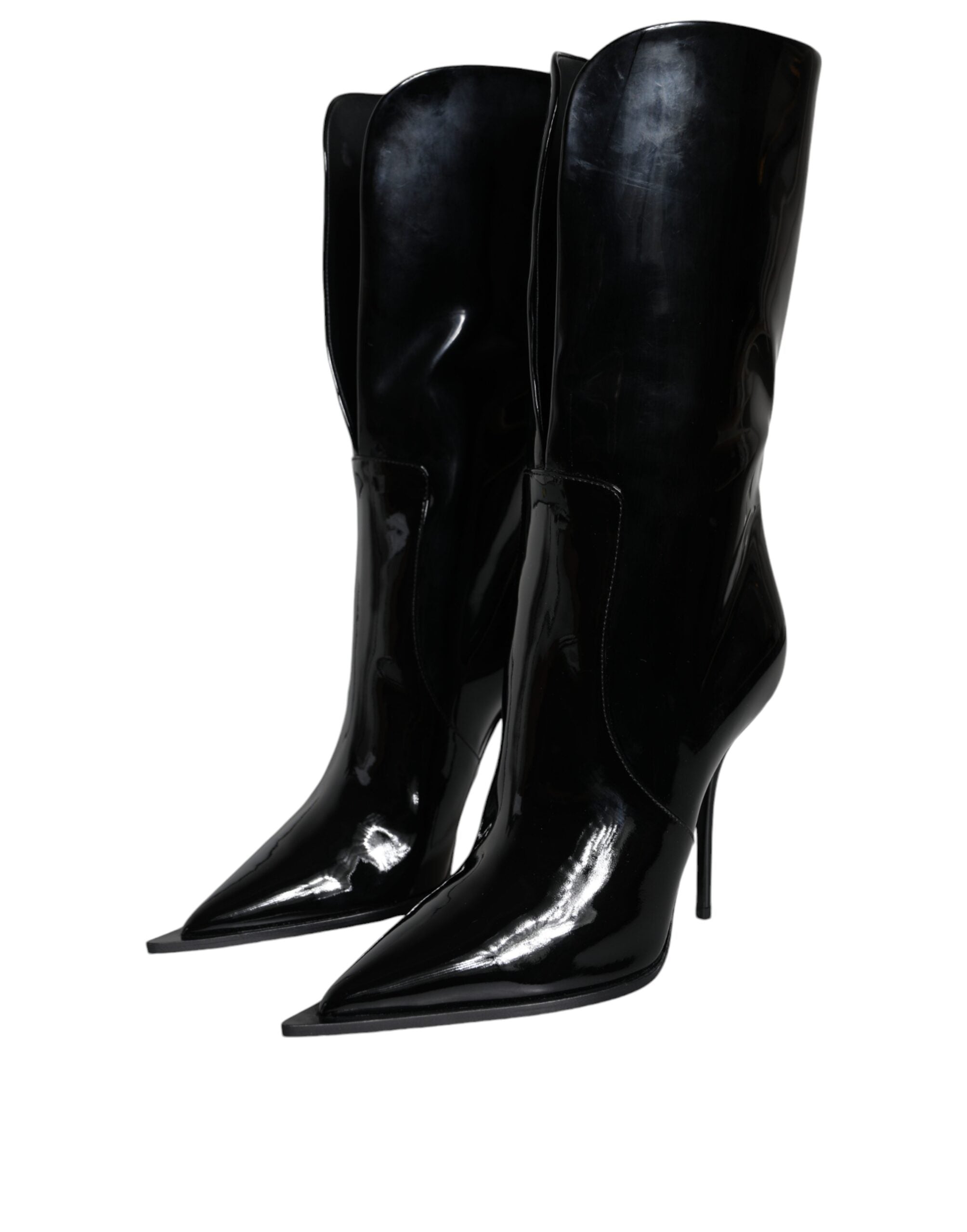 Dolce & Gabbana Black Patent Leather Mid Calf Boots Shoes -   -  Dolce & Gabbana. Dolce & Gabbana Black Patent Leather Mid Calf Boots Shoes -   -  Dolce & Gabbana.