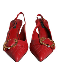 Dolce & Gabbana Red Devotion Leather Heels Slingback Shoes -   -  Dolce & Gabbana.