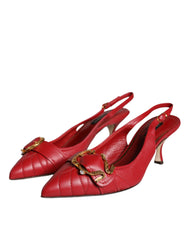 Dolce & Gabbana Red Devotion Leather Heels Slingback Shoes -   -  Dolce & Gabbana.