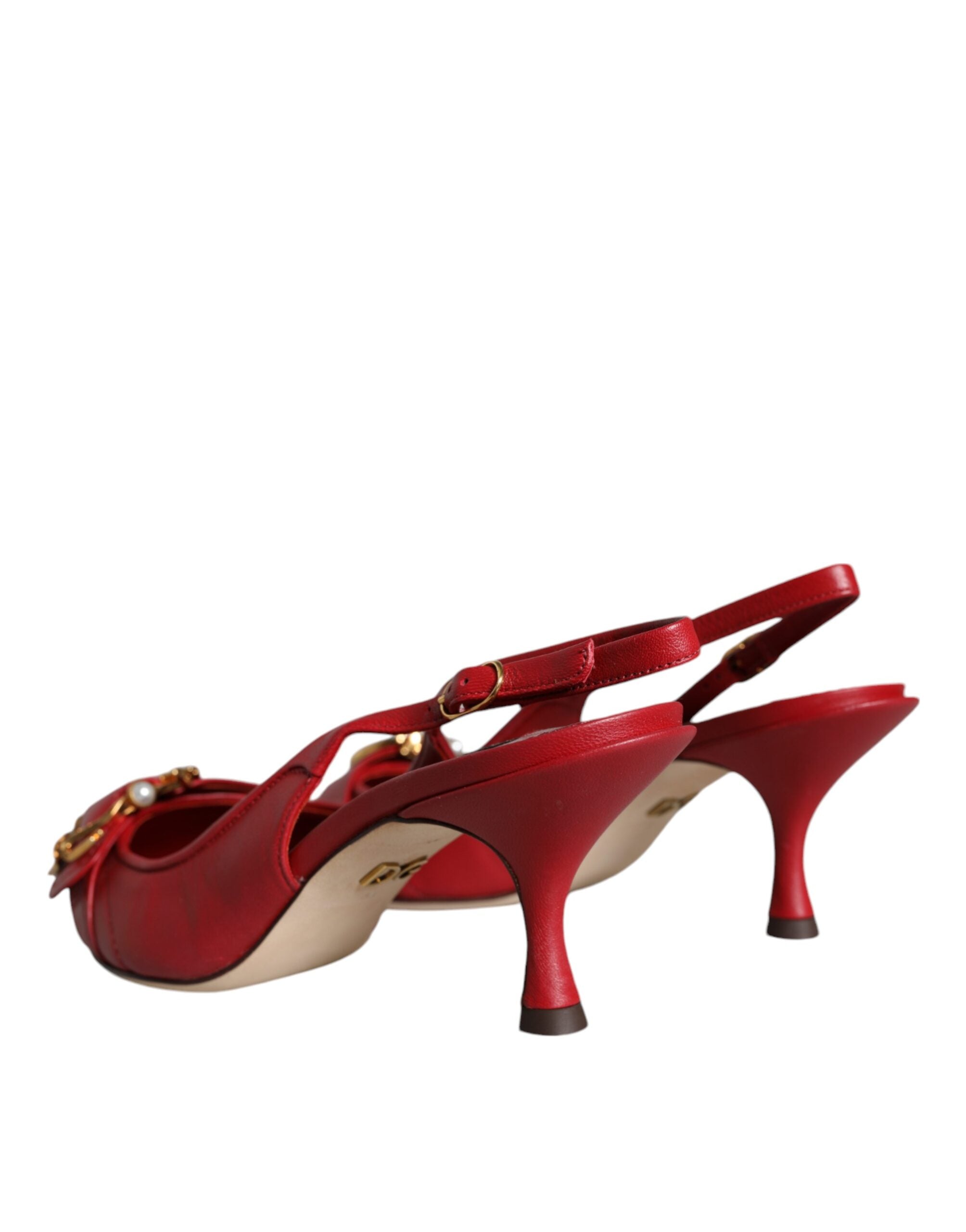 Dolce & Gabbana Red Devotion Leather Heels Slingback Shoes -   -  Dolce & Gabbana. Dolce & Gabbana Red Devotion Leather Heels Slingback Shoes -   -  Dolce & Gabbana.