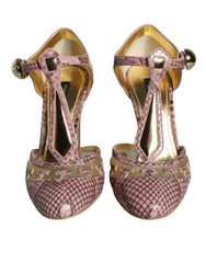 Dolce & Gabbana Pink Gold Leather Pumps T-strap Sandals Shoes -   -  Dolce & Gabbana.