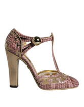 Dolce & Gabbana Pink Gold Leather Pumps T-strap Sandals Shoes -   -  Dolce & Gabbana.