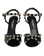 Dolce & Gabbana Black Leather Crystal Ankle Strap Sandals Shoes -   -  Dolce & Gabbana.