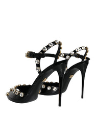 Dolce & Gabbana Black Leather Crystal Ankle Strap Sandals Shoes -   -  Dolce & Gabbana.