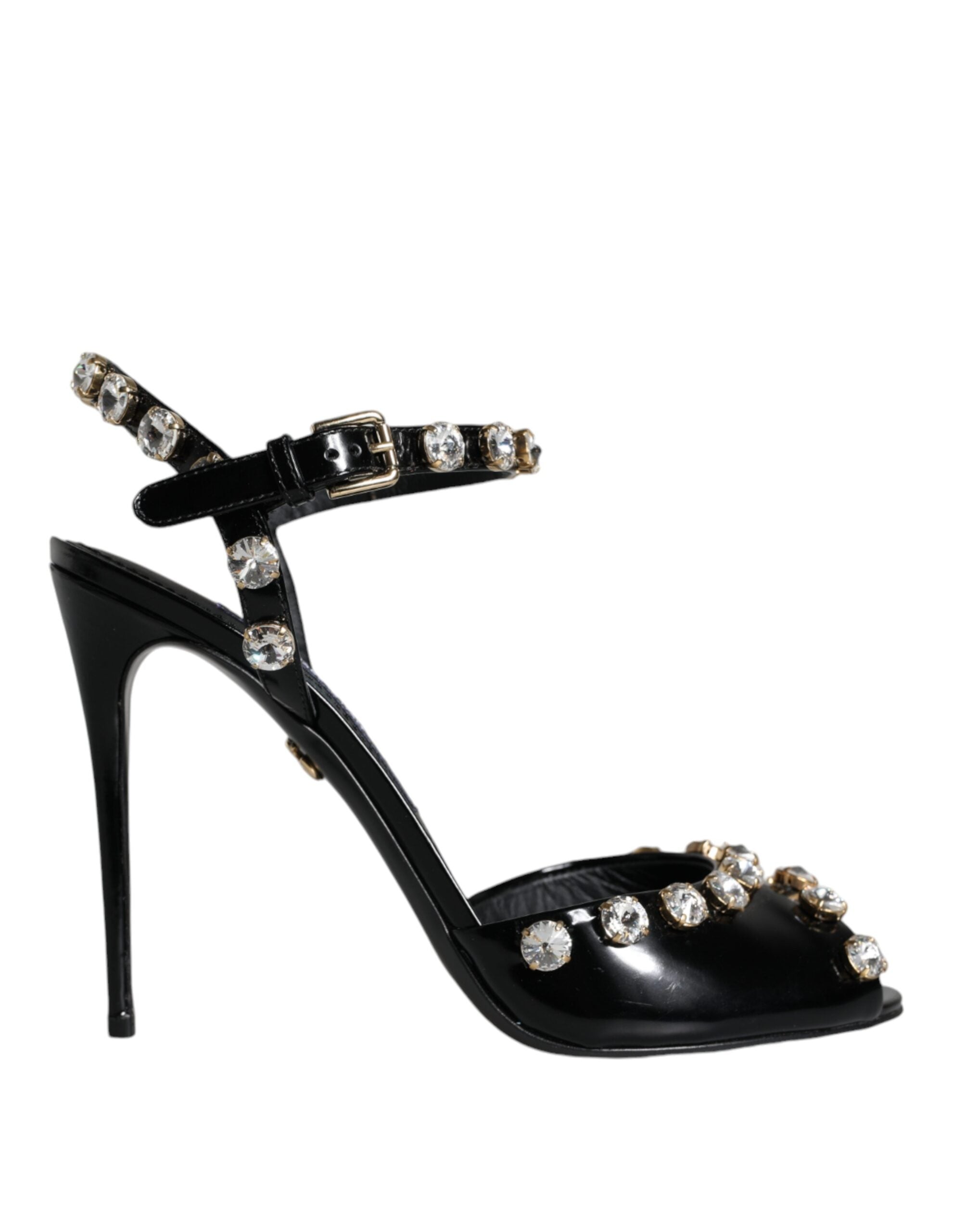 Dolce & Gabbana Black Leather Crystal Ankle Strap Sandals Shoes -   -  Dolce & Gabbana.