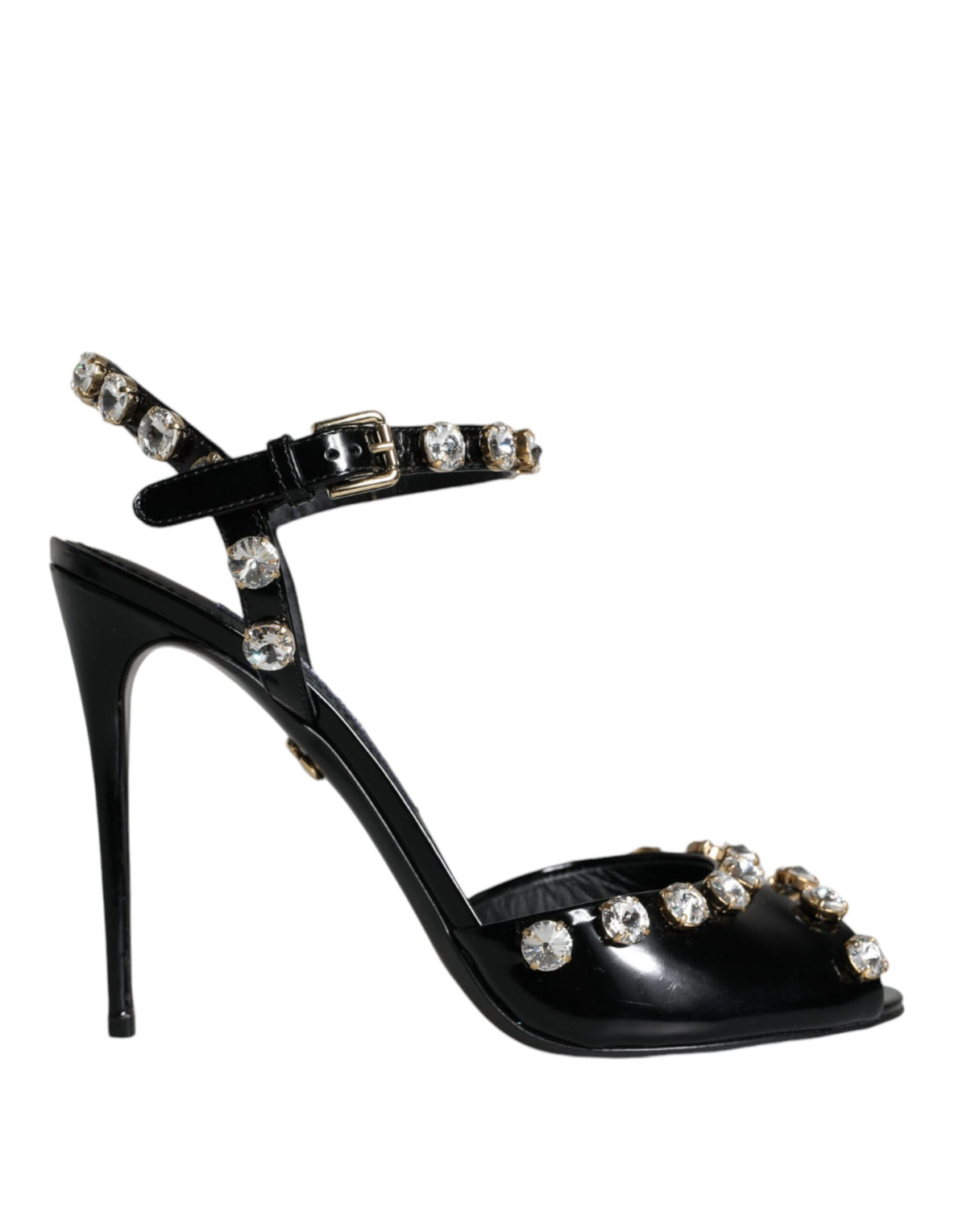 Dolce & Gabbana Black Leather Crystal Ankle Strap Sandals Shoes -   -  Dolce & Gabbana.