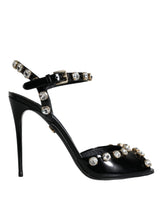 Dolce & Gabbana Black Leather Crystal Ankle Strap Sandals Shoes -   -  Dolce & Gabbana.