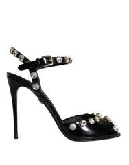 Dolce & Gabbana Black Leather Crystal Ankle Strap Sandals Shoes -   -  Dolce & Gabbana.