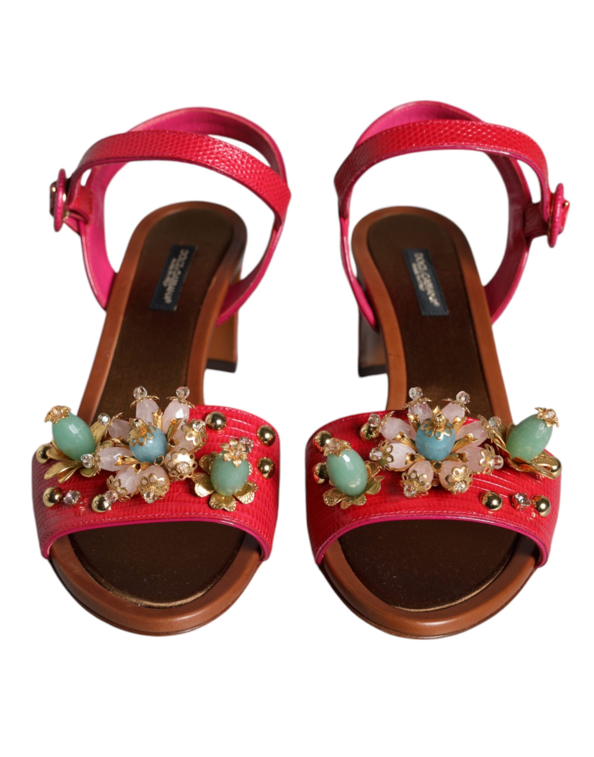 Dolce & Gabbana Fuchsia Leather Embellished Keira Sandals Shoes -   -  Dolce & Gabbana. Dolce & Gabbana Fuchsia Leather Embellished Keira Sandals Shoes -   -  Dolce & Gabbana.