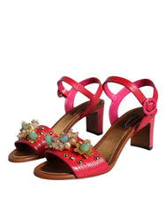 Dolce & Gabbana Fuchsia Leather Embellished Keira Sandals Shoes -   -  Dolce & Gabbana.