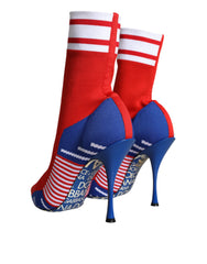 Dolce & Gabbana Red Blue Stretch Sock Style Ankle Boots Logo Shoes -   -  Dolce & Gabbana.
