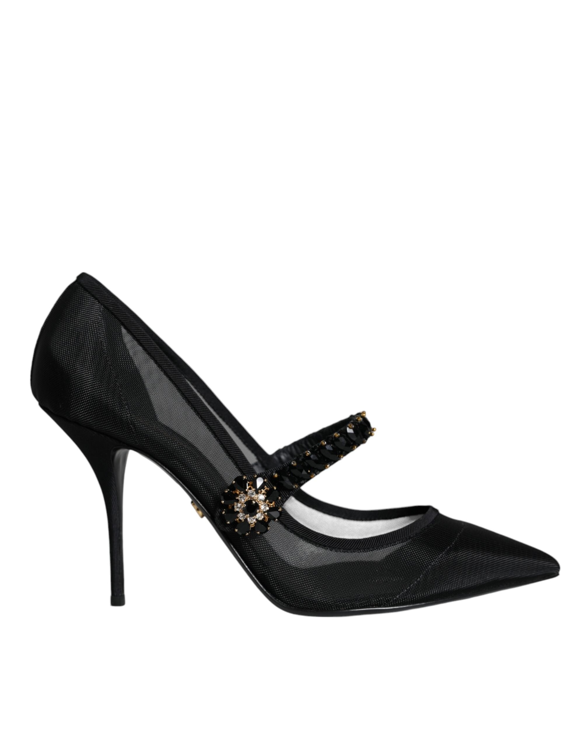 Dolce & Gabbana Black Mesh Mary Jane Crystal Heel Pumps Shoes -   -  Dolce & Gabbana.