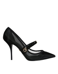 Dolce & Gabbana Black Mesh Mary Jane Crystal Heel Pumps Shoes -   -  Dolce & Gabbana.