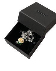 Dolce & Gabbana Silver Brass Clear Crystal Roses Pendants Necklace -   -  Dolce & Gabbana.