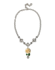 Dolce & Gabbana Silver Brass Clear Crystal Roses Pendants Necklace -   -  Dolce & Gabbana.