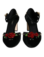 Dolce & Gabbana Black Velvet Roses Ankle Strap Pumps Shoes -   -  Dolce & Gabbana.