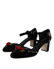 Dolce & Gabbana Black Velvet Roses Ankle Strap Pumps Shoes -   -  Dolce & Gabbana.