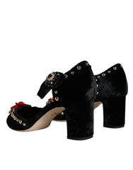 Dolce & Gabbana Black Velvet Roses Ankle Strap Pumps Shoes -   -  Dolce & Gabbana.