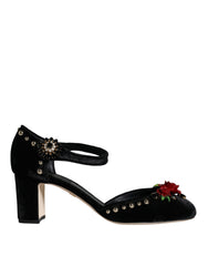 Dolce & Gabbana Black Velvet Roses Ankle Strap Pumps Shoes -   -  Dolce & Gabbana.
