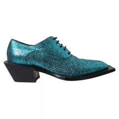Dolce & Gabbana Blue Leather Derby Block Heels Dress Shoes -   -  Dolce & Gabbana.