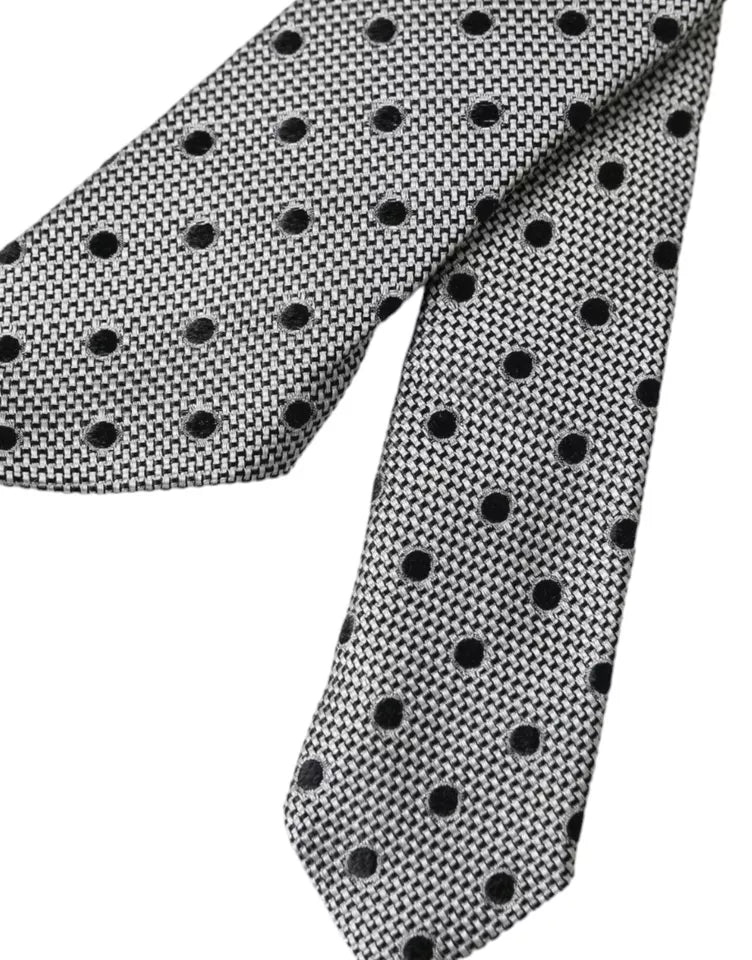 Dolce & Gabbana Black White Dot Fantasy Silk Adjustable Men Tie -  Neckties, Men -  Dolce & Gabbana. Dolce & Gabbana Black White Dot Fantasy Silk Adjustable Men Tie -  Neckties, Men -  Dolce & Gabbana.
