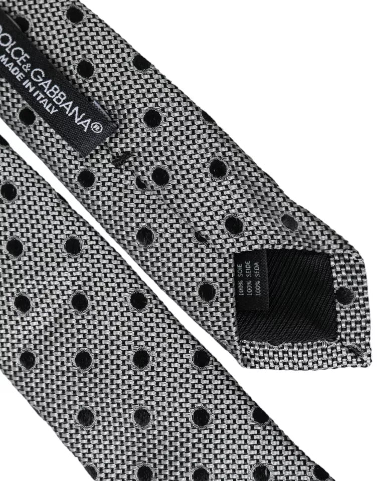 Dolce & Gabbana Black White Dot Fantasy Silk Adjustable Men Tie -  Neckties, Men -  Dolce & Gabbana. Dolce & Gabbana Black White Dot Fantasy Silk Adjustable Men Tie -  Neckties, Men -  Dolce & Gabbana.