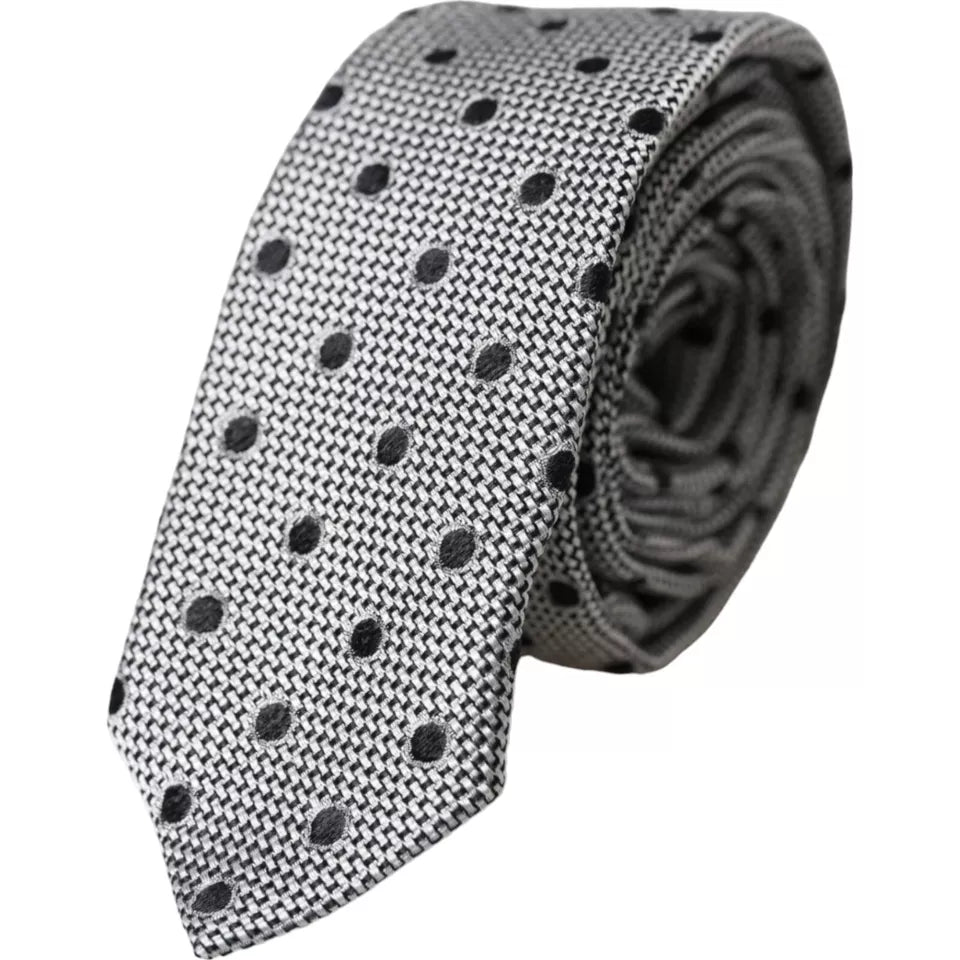 Dolce & Gabbana Black White Dot Fantasy Silk Adjustable Men Tie -  Neckties, Men -  Dolce & Gabbana.