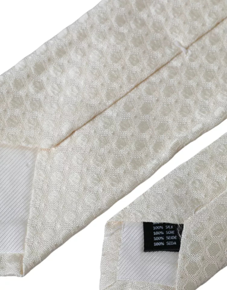 Dolce & Gabbana Off White Silk Adjustable Necktie Men Tie -  Neckties, Men -  Dolce & Gabbana. Dolce & Gabbana Off White Silk Adjustable Necktie Men Tie -  Neckties, Men -  Dolce & Gabbana.