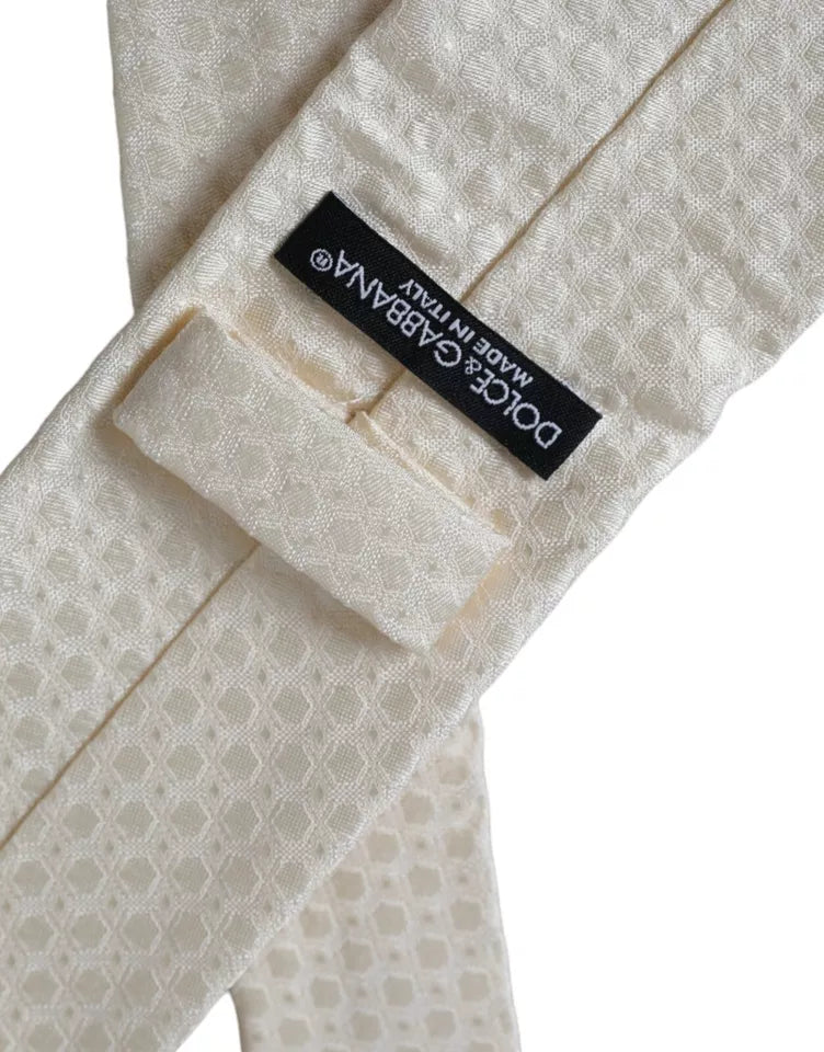 Dolce & Gabbana Off White Silk Adjustable Necktie Men Tie -  Neckties, Men -  Dolce & Gabbana. Dolce & Gabbana Off White Silk Adjustable Necktie Men Tie -  Neckties, Men -  Dolce & Gabbana.