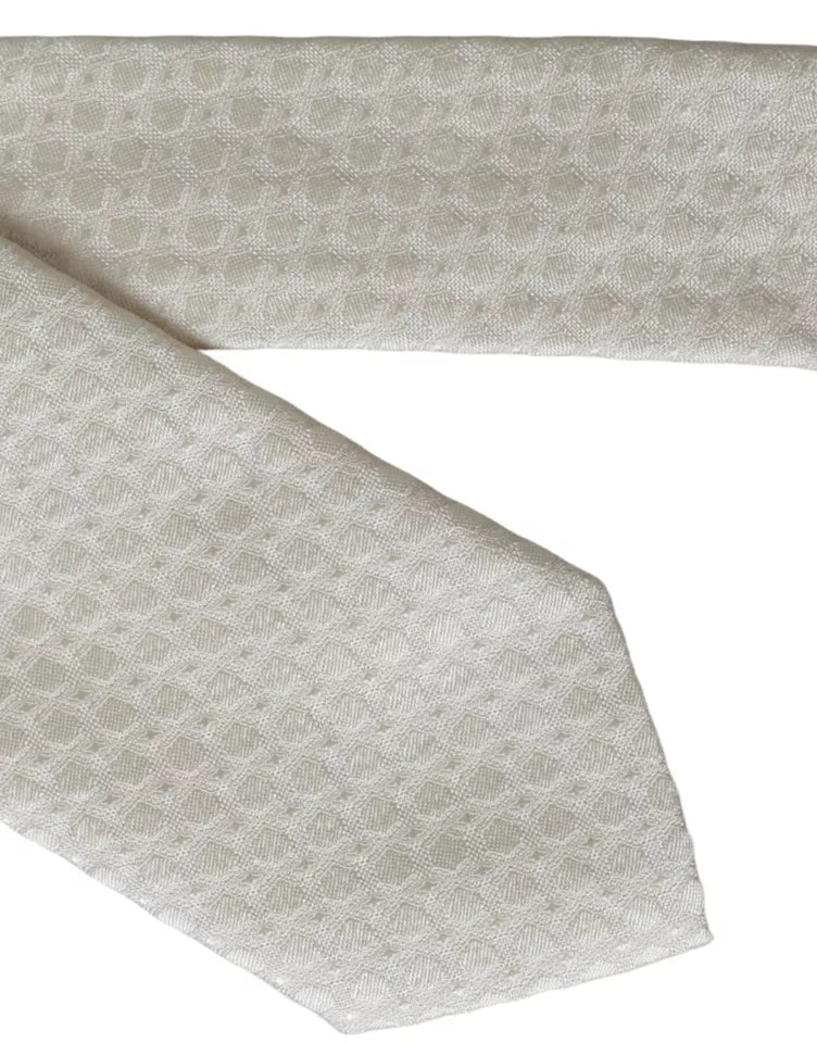 Dolce & Gabbana Off White Silk Adjustable Necktie Men Tie -  Neckties, Men -  Dolce & Gabbana. Dolce & Gabbana Off White Silk Adjustable Necktie Men Tie -  Neckties, Men -  Dolce & Gabbana.