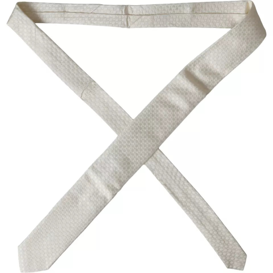 Dolce & Gabbana Off White Silk Adjustable Necktie Men Tie -  Neckties, Men -  Dolce & Gabbana. Dolce & Gabbana Off White Silk Adjustable Necktie Men Tie -  Neckties, Men -  Dolce & Gabbana.