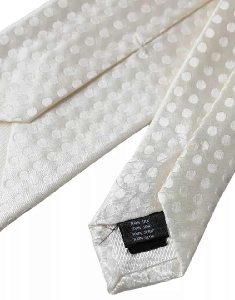 Dolce & Gabbana White Dotted Silk Classic Adjustable Men Tie -  Neckties, Men -  Dolce & Gabbana. Dolce & Gabbana White Dotted Silk Classic Adjustable Men Tie -  Neckties, Men -  Dolce & Gabbana.