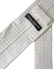 Dolce & Gabbana White Dotted Silk Classic Adjustable Men Tie -  Neckties, Men -  Dolce & Gabbana.